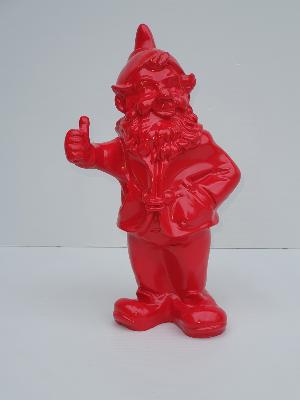 Statue en résine d’un Nain Pouce Levé Rouge  - H 33 cm