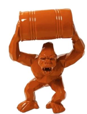 Statue en résine Gorille Bidon ORIGAMI Orange - 70cm