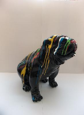 Sculpture Bulldog Anglais Assis Trash Noir H-75cm