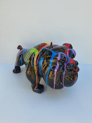 Statue Bulldog Bandit Trash Noir en resine - L 70cm