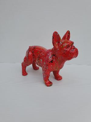 Statue Bulldog français Rouge Splash - L 30cm