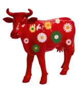 Statue en résine d'une Vache Fleur Rouge  - 140 cm