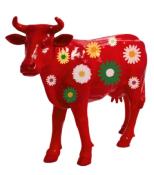 Statue en résine d'une Vache Fleur Rouge  - 140 cm