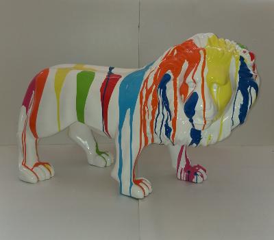 Sculpture Lion Trash Blanc L-100cm