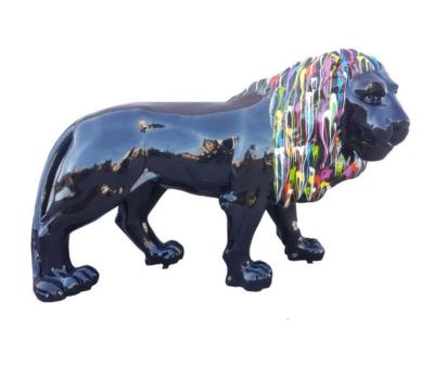 Sculpture Lion Noir crinière colorée XXL - L 190cm
