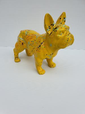 Statue Bulldog français Jaune Splash - L 30cm