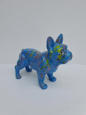 Statue Bulldog français Bleu Splash - L 30cm