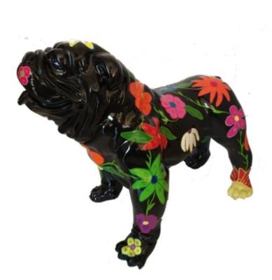 Sculpture Bulldog Anglais en Résine Fleur Noir - 90cm