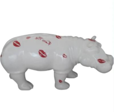 Sculpture Hippopotame En résine Kiss Blanc- 100cm