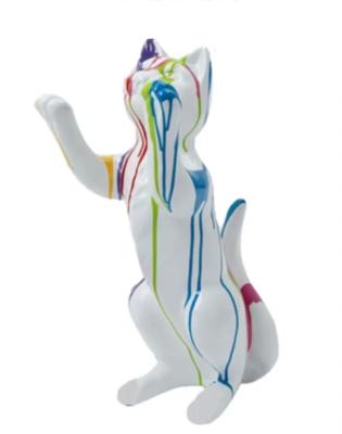 Statue En Résine Chat Debout Trash Blanc - 55cm