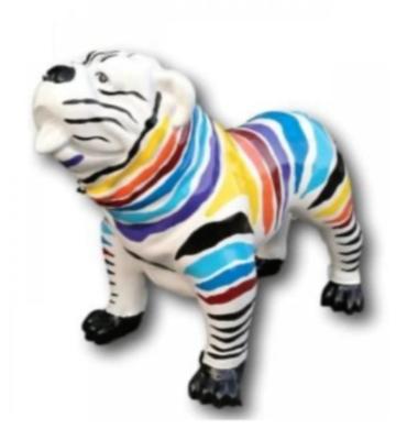 Sculpture Bulldog Anglais en Résine Zèbre Multicolore - 90cm