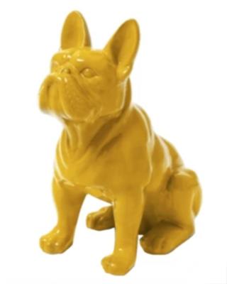 Statue en Résine Bulldog Français Assis Jaune - 30cm