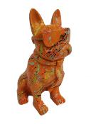 Statue en Résine Bulldog Français Karl Splash Orange - 35cm