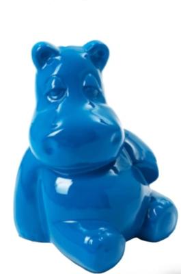 Statue Hippopotame Assis Bleu - 25cm