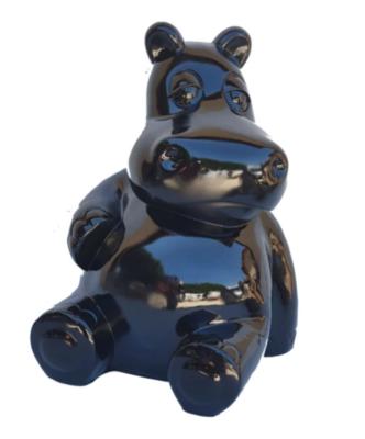 Statue Hippopotame Assis Noir - 50cm