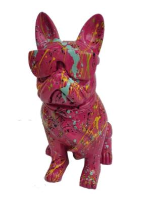 Statue en Résine Bulldog Français Karl Splash Rose - 120cm