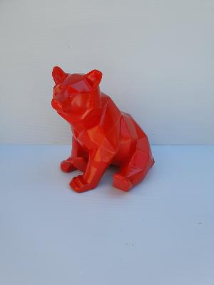 Statue en résine Ours Assis Origami Rouge - H 30cm