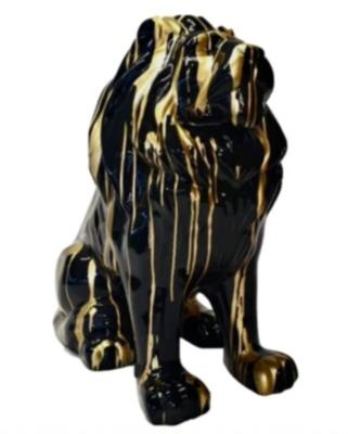 Sculpture Lion Assis Design Trash Noir Et Or - H 65cm