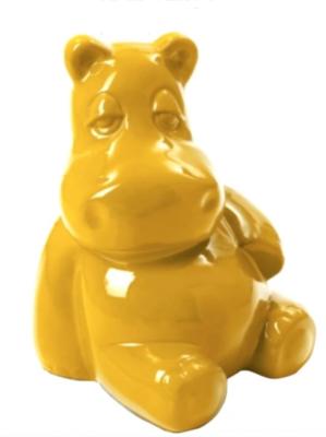 Sculpture hippopotame assis Jaune XXL - 100cm