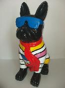 Statue chien bulldog lunette coloré XL H-80cm