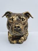 Statue Buste de Pitbull en Résine Bronze - 40cm