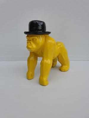 Statue Gorille avec Chapeau Jaune et Noir