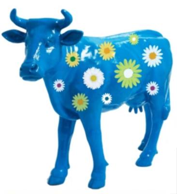 Statue en résine d'une Vache Fleur Bleu  - 140 cm