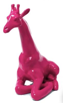 Statue en Résine Girafe Assise Rose - 90cm