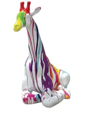Statue en Résine Girafe Assise Trash Blanc - 90cm