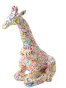 Statue en Résine Girafe Assise Splash Blanc - 90cm