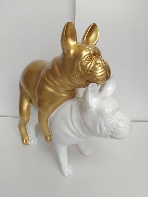 Statue Bulldog Français Funny Ultra Brillant Blanc & Or