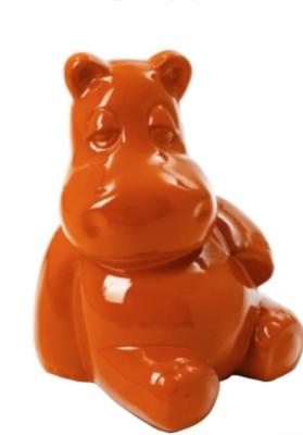 Sculpture hippopotame assis Orange XXL - 100cm