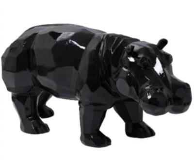 Sculpture en Résine Hippopotame Origami Noir- 95cm
