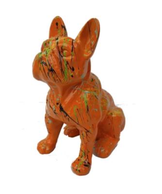 Statue en Résine Bulldog Français Assis Splash Orange - 45cm