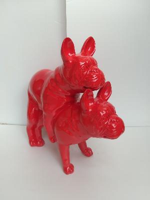 Statue Bulldog Français Funny Ultra Brillant Rouge H-50cm