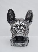 Statue Buste de Bulldog français en Résine Argenté - 40cm