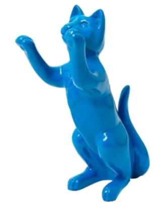 Statue En Résine Chat Debout Bleu - 55cm