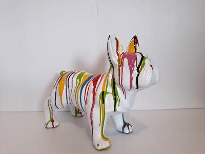 Statue en résine Bulldog français coloré - H 38 cm