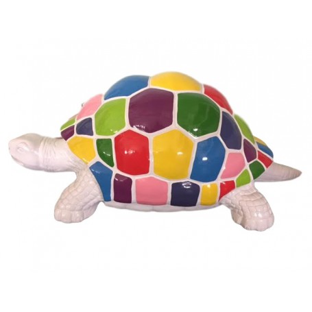 Statue en Résine d'une Tortue Multicolore Blanc - L 110cm