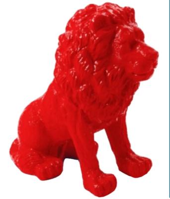 Sculpture Lion Assis Design Rouge - H 65cm
