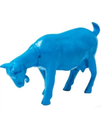Statue en résine d'une Chèvre Tête Baissée Bleu - L 60cm