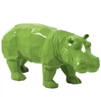 Sculpture en Résine Hippopotame Origami Vert - 95cm