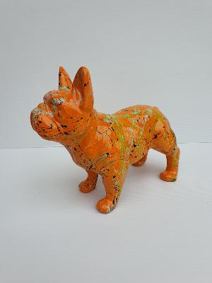 Statue Bulldog français Orange Splash - L 30cm