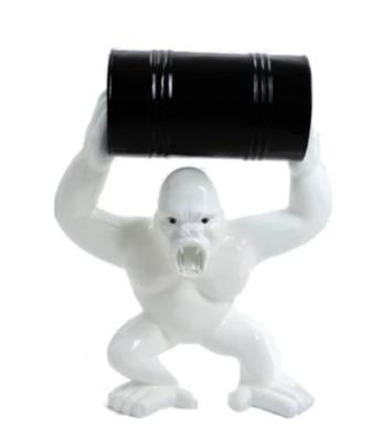 Statue en résine Gorille Bidon Blanc et Noir - 100cm