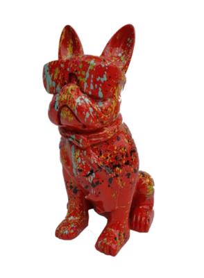 Statue en Résine Bulldog Français Karl Splash Rouge - 35cm