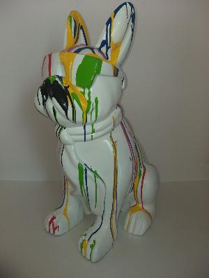 Statue chien bulldog lunette et cravate coloré XL H-80cm