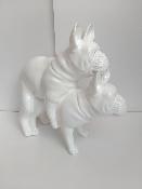 Statue Bulldog Français Funny Ultra Brillant Blanc H-50cm
