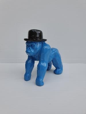 Statue Gorille avec Chapeau Bleu et Noir