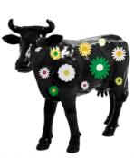Statue en résine d'une Vache Noir Fleur  - 140 cm