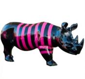 Statue en résine Rhinoceros Rose et Noir - 110cm